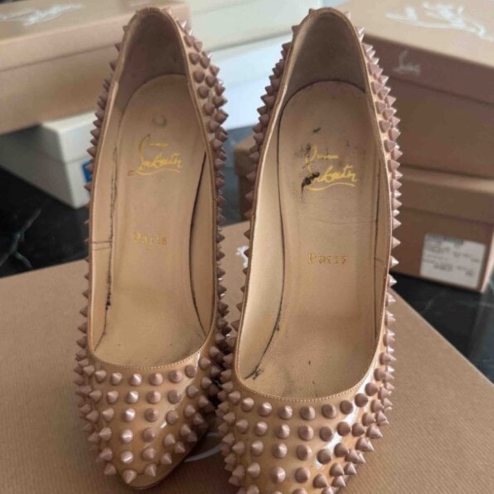 Christian Louboutin Spiked Beige Heels